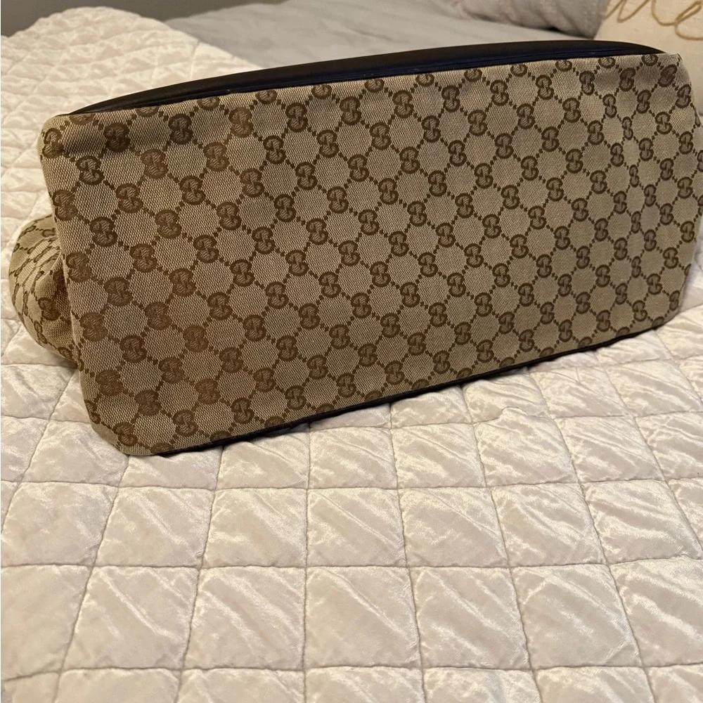 Gucci Monogram Beige Dog Carrier with Red and Green Straps